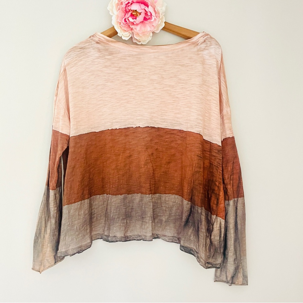 Gilda Midani Colorblock Trap Tee Top Pink Rust Tan Brown Greige Medium - Picture 7 of 7